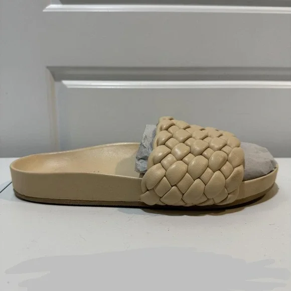 Loeffler Randall Sandals Womens Size 9 Beige Braided Leather Slide Flat Shoes - Picture 9 of 9